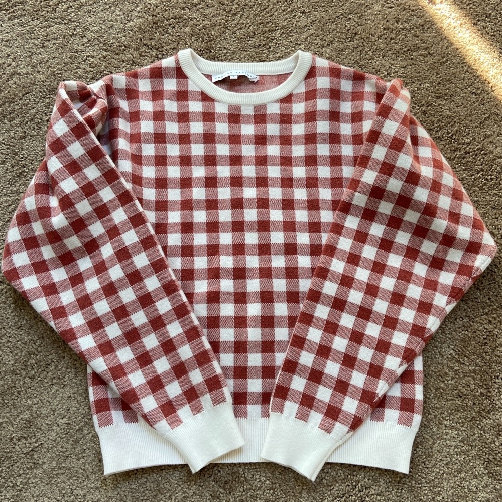 Red and cream gingham sweater